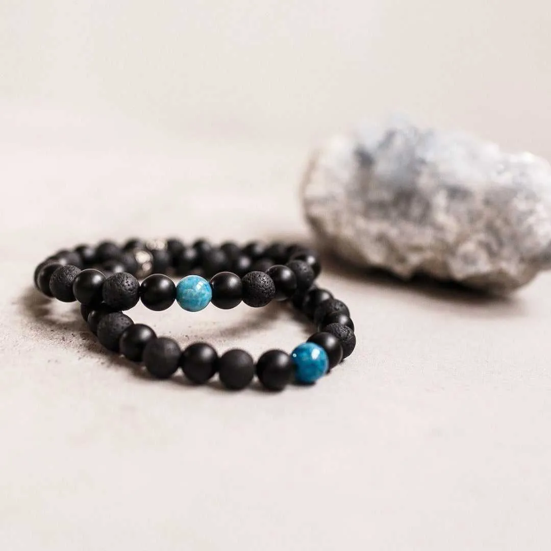 Infinity Gemstone Bracelet with Onyx, Lava & Apatite beads