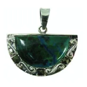 Judaica Chrysocolla Pendant Half Moon Emerald Necklace