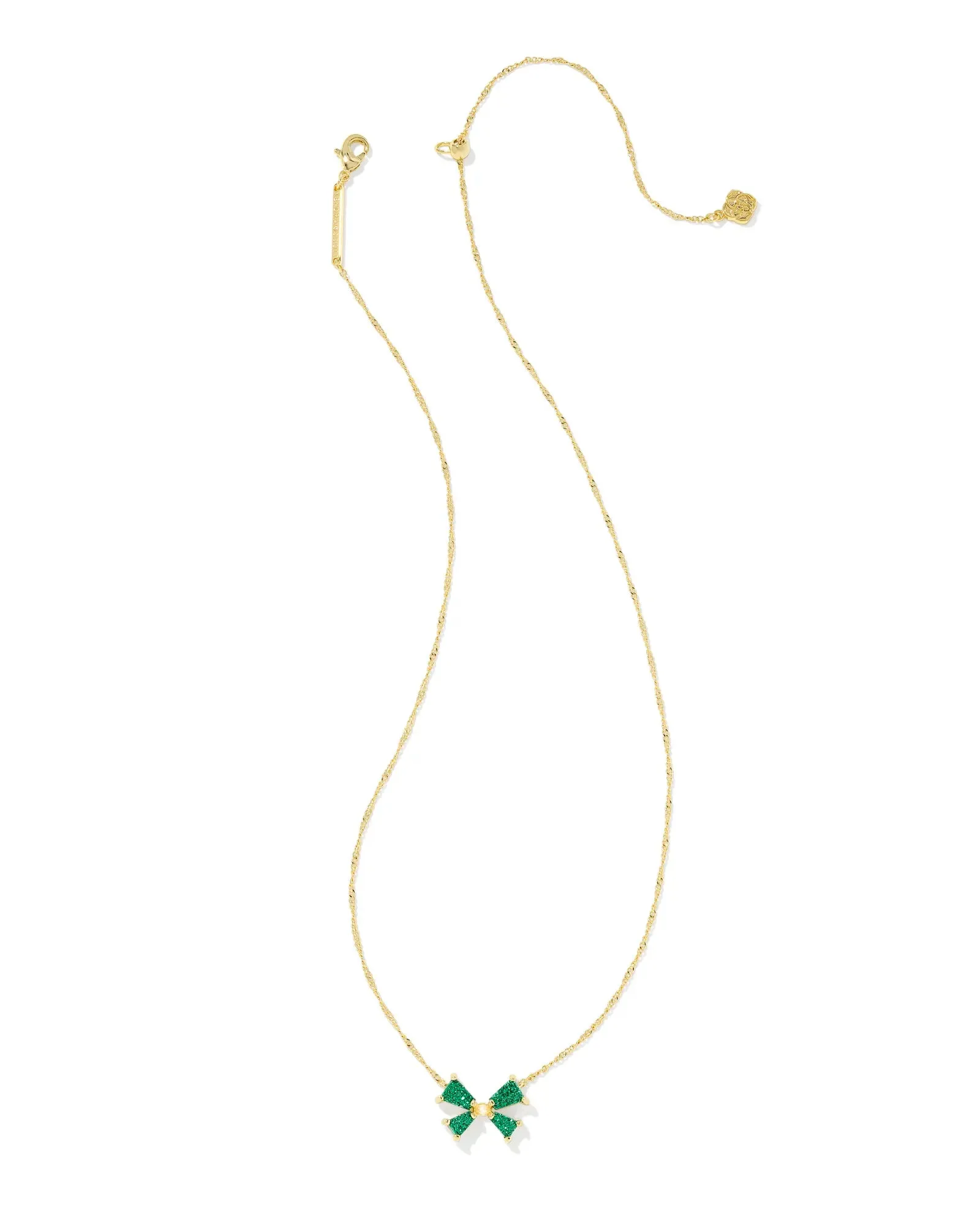 Kendra Scott | Blair Gold Bow Small Short Pendant Necklace in Emerald Green Drusy