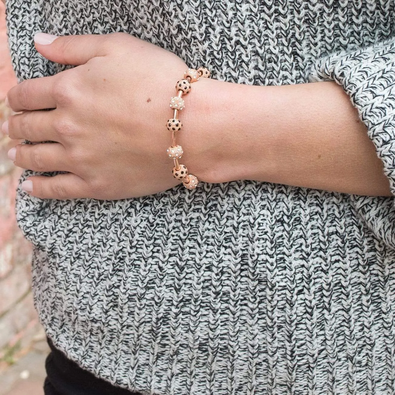 Ladybug Rose Gold Crystal And Onyx Journal Bracelet