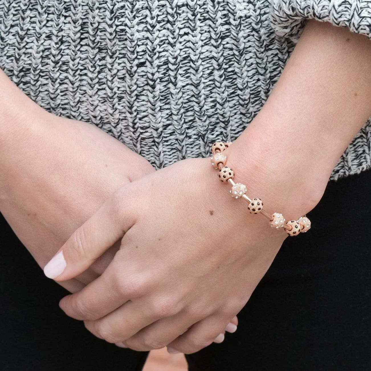 Ladybug Rose Gold Crystal And Onyx Journal Bracelet