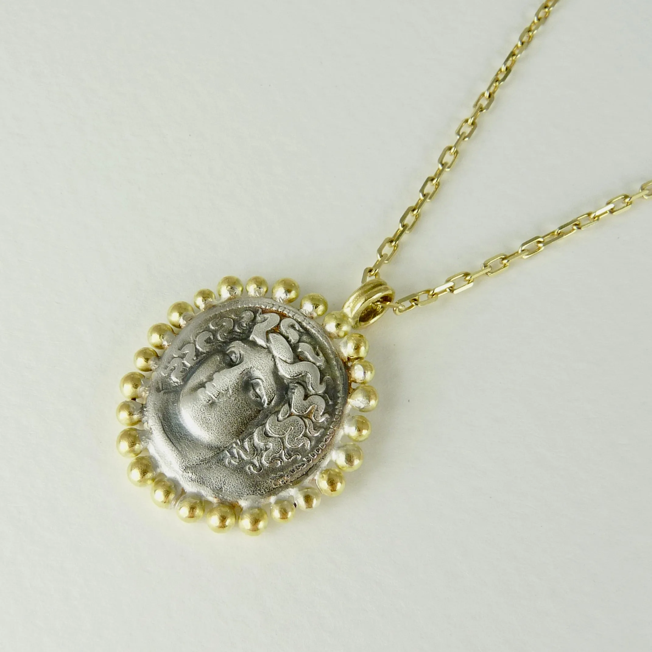 Larissa, Water Nymph Necklace with 18ct Gold Granules, Ancient Greek Coin