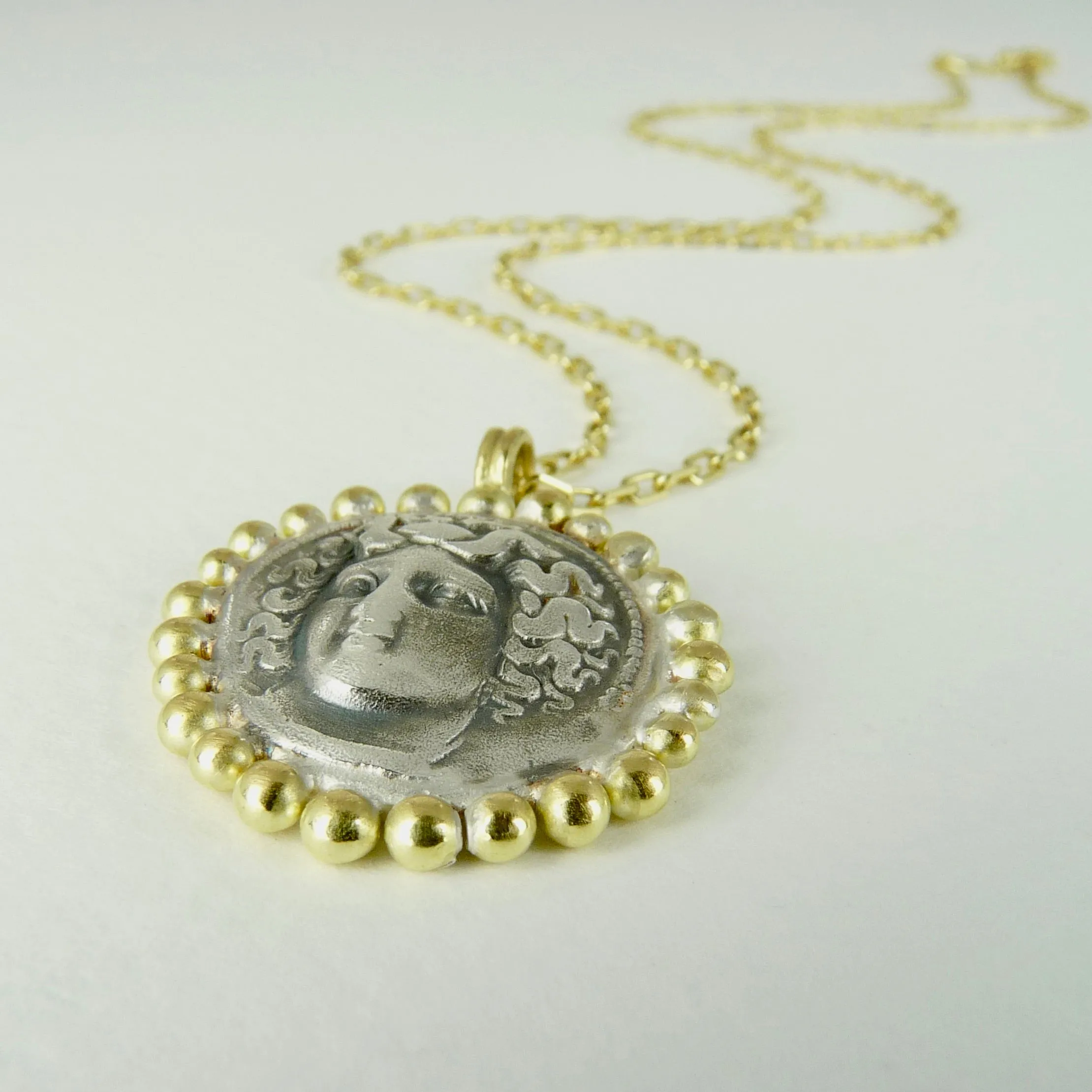 Larissa, Water Nymph Necklace with 18ct Gold Granules, Ancient Greek Coin