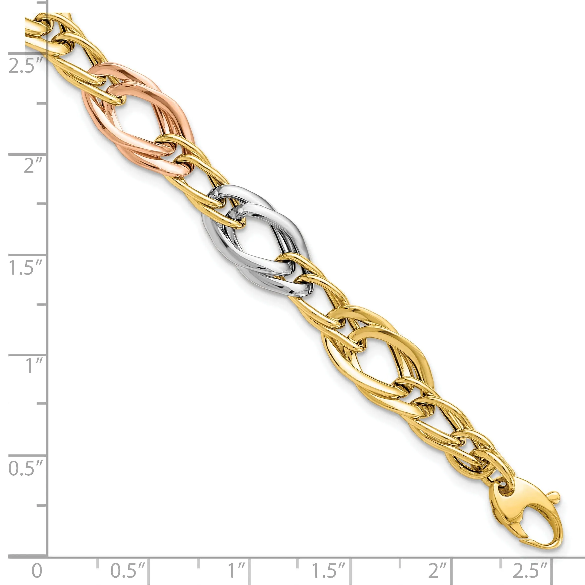 Leslie 14k Tri Color Gold Polish Link Bracelet