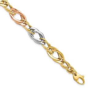 Leslie 14k Tri Color Gold Polish Link Bracelet