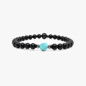 Lite Turquoise Starcut Faceted Gemstone Black Onyx Men's Bracelet - Medium