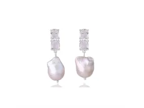 Lola Knight - Ayla - Large Pearl & Crystal Earrings - Silver