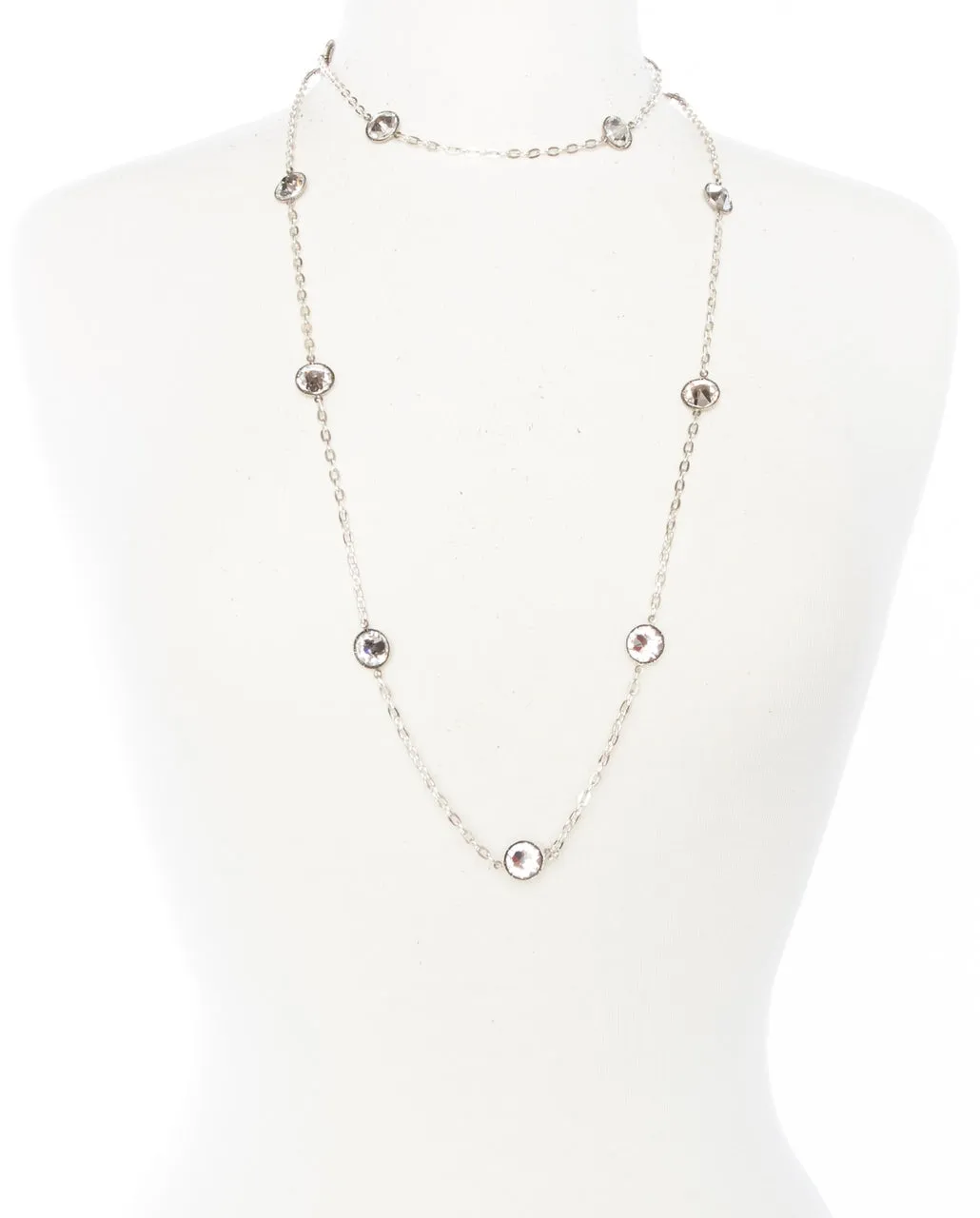 Long silver chain link necklace