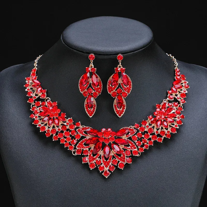 Luxury Crystal Leaf Jewelry Sets For Women Party Jewelry Accessories