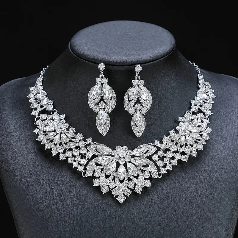 Luxury Crystal Leaf Jewelry Sets For Women Party Jewelry Accessories