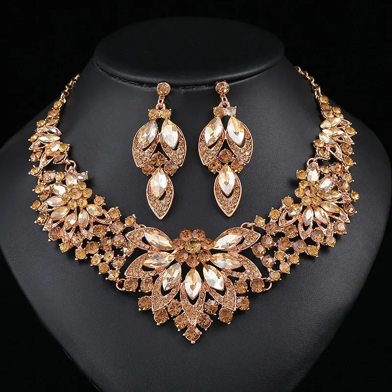 Luxury Crystal Leaf Jewelry Sets For Women Party Jewelry Accessories