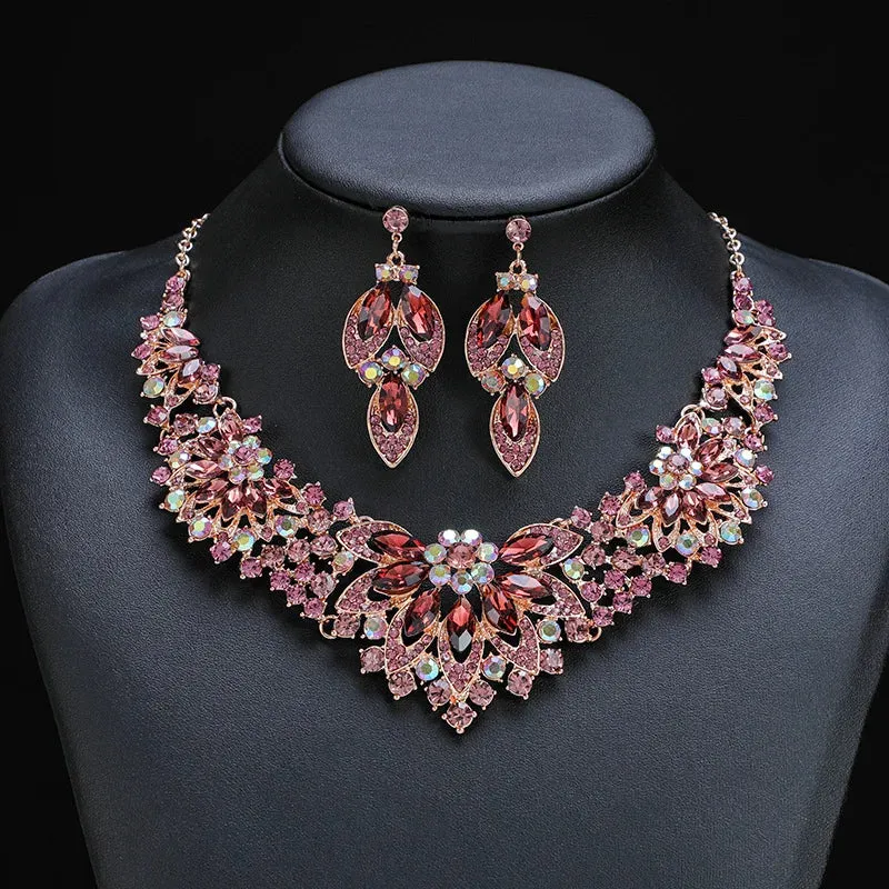 Luxury Crystal Leaf Jewelry Sets For Women Party Jewelry Accessories