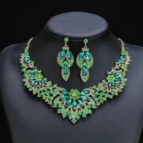 Luxury Crystal Leaf Jewelry Sets For Women Party Jewelry Accessories