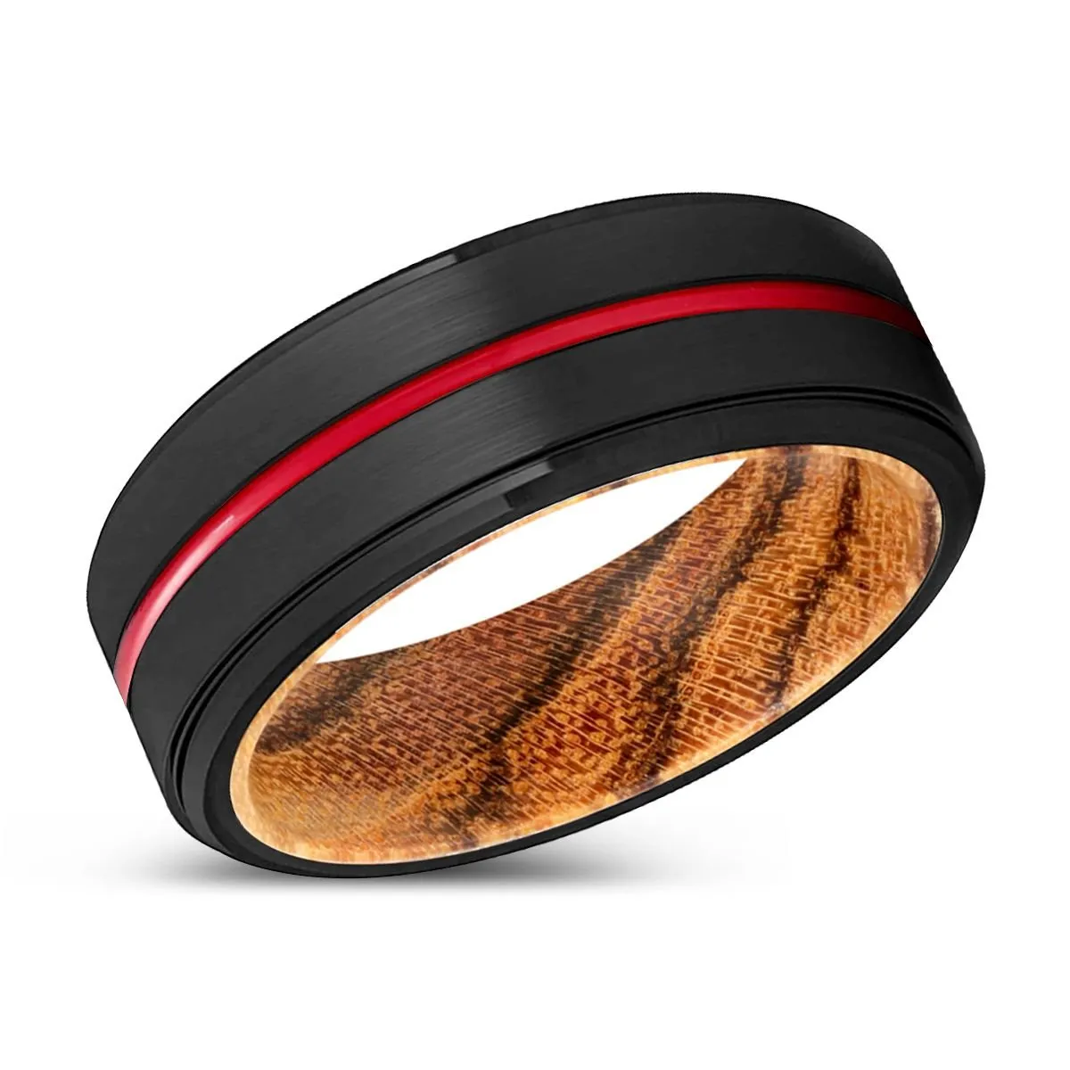 MAGICIAN | Bocote Wood, Black Tungsten Ring, Red Groove, Stepped Edge