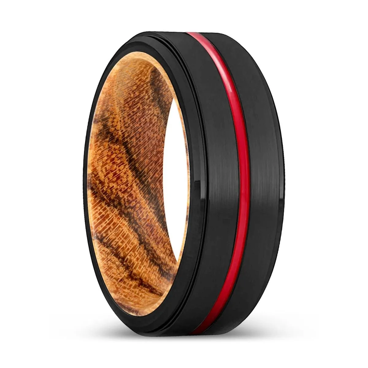 MAGICIAN | Bocote Wood, Black Tungsten Ring, Red Groove, Stepped Edge