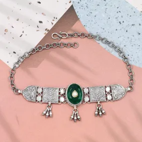 Majestic Glow: Silver Necklace with Emerald Details by Sangeeta Boochra