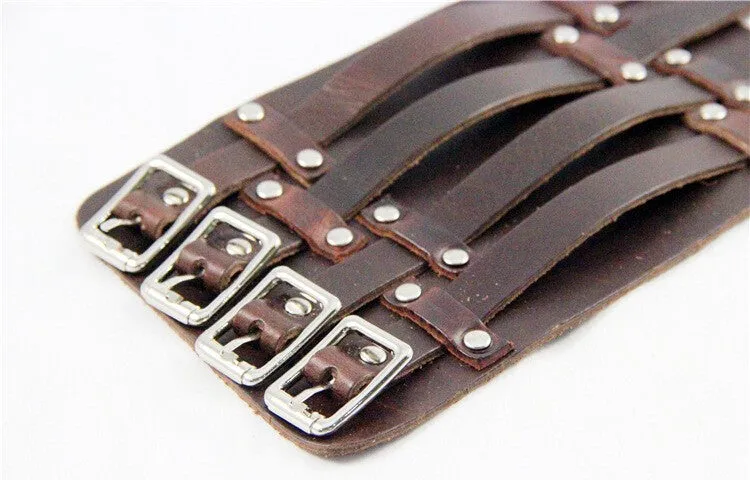 Massive Four Strap Leather Vambrace Gauntlet