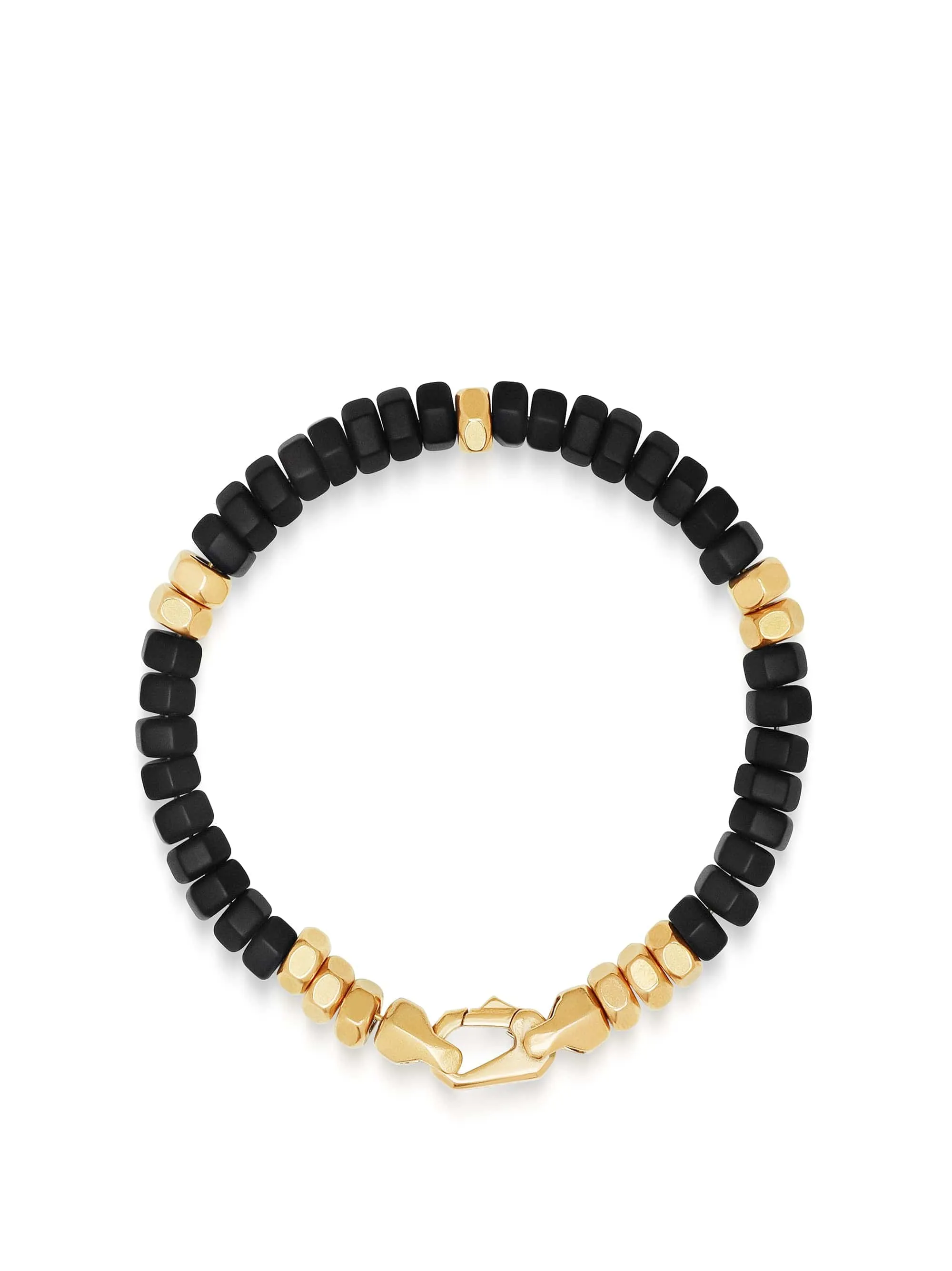 Men's Hexagon Beaded Bracelet with Black Onyx and Gold