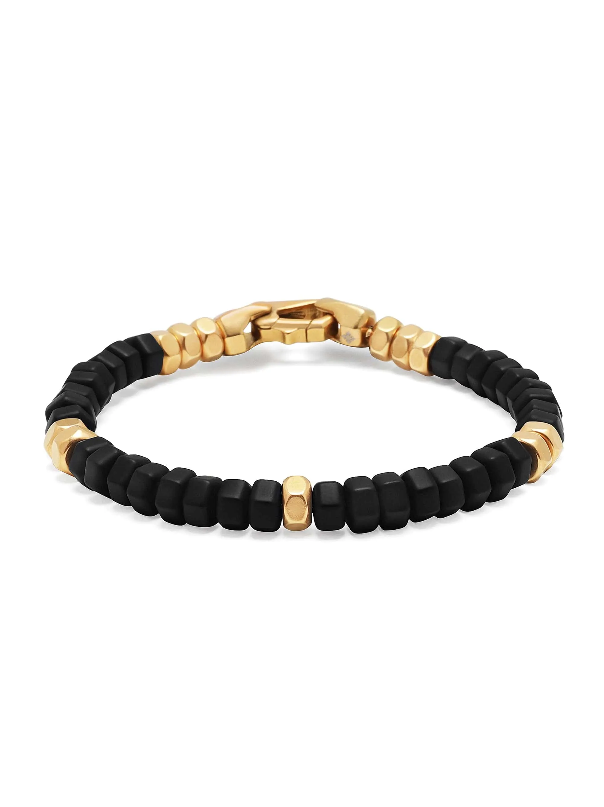 Men's Hexagon Beaded Bracelet with Black Onyx and Gold