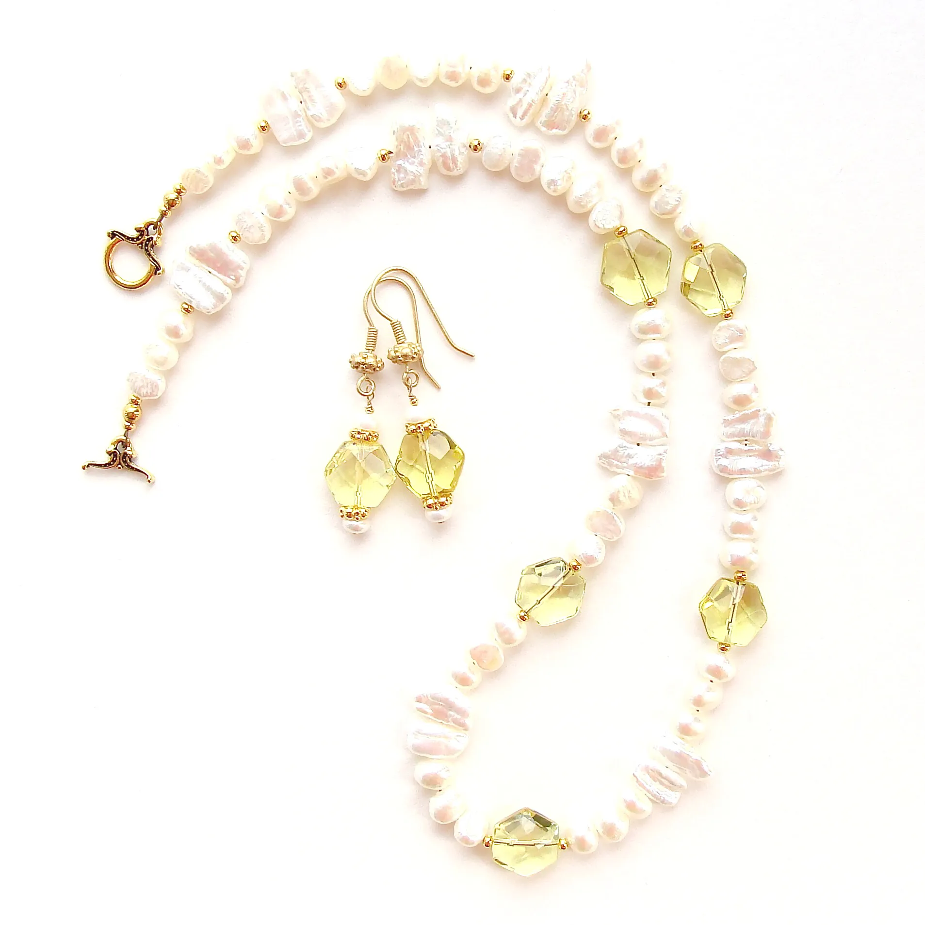 Merrick: Pearl Necklace Set with Lemon Quartz