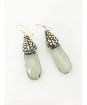 Miguel Ases Smoky Quartz, Pyrite, Swarovski and Miyuki Seed Bead Earring