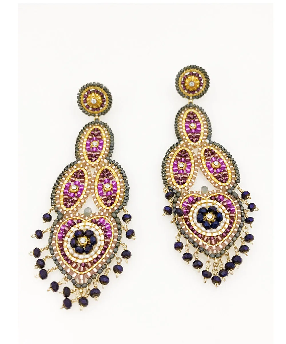 Miguel Ases Swarovski, Amethyst Hydro Quartz and Miyuki Seed Bead Earring