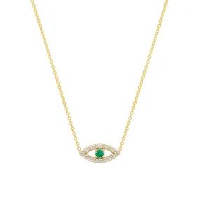 Mini Diamond Open Evil Eye Necklace with Emerald Center