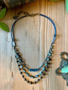 Mocha Dreams Triple Necklace with Blue Leather