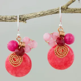 Moonlight Garden in Cerise Quartz & Silver Beaded Earrings