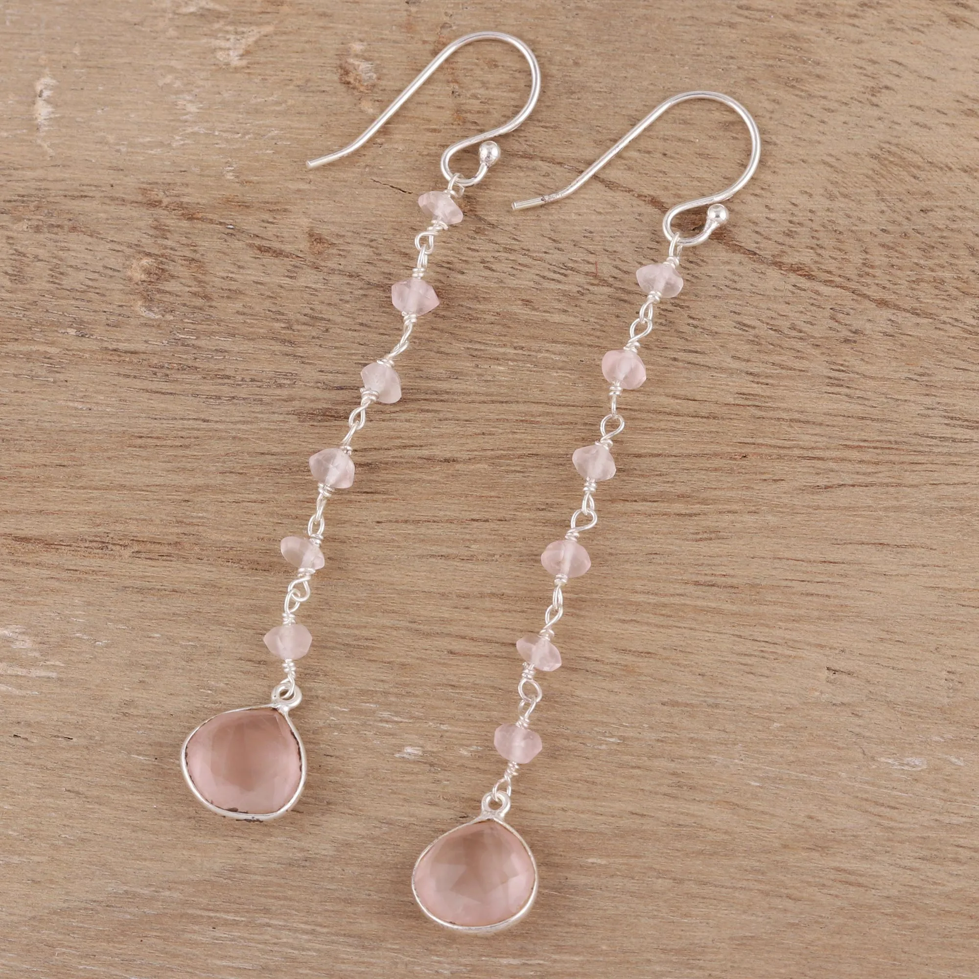 Morning Drops 4-Carat Rose Quartz Dangle Earrings from India