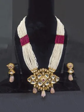 Moti Long Kundan Pendant Necklace Set