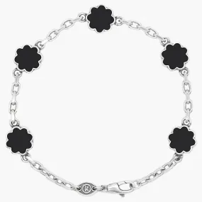 Multi Daisies Sterling Silver Chain Bracelet With Matt Onyx