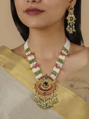 Multicolor Gold Plated Jadau Kundan Necklace Set - MS1869MA