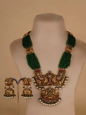 Multicolor Gold Plated Temple Necklace Set - TMPSET219M