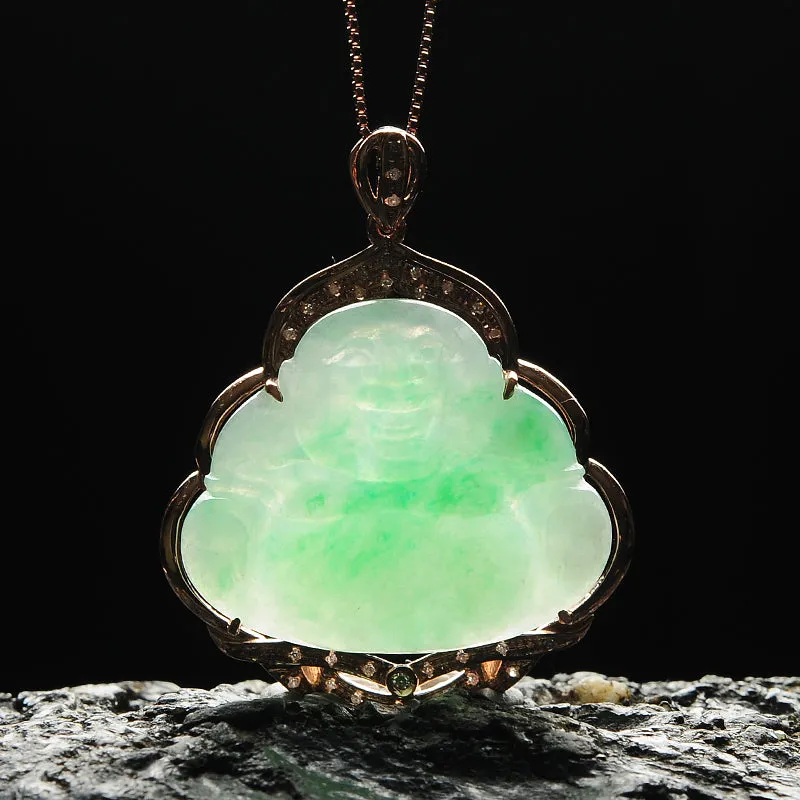 Natural Jade Pendant Jadeite Gold Buddha Pendant PT64