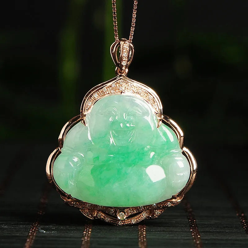 Natural Jade Pendant Jadeite Gold Buddha Pendant PT64