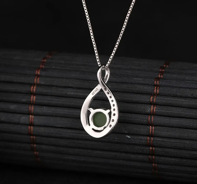 Natural Jade Pendant Nephrite Silver Zircon Pendant ZPT152