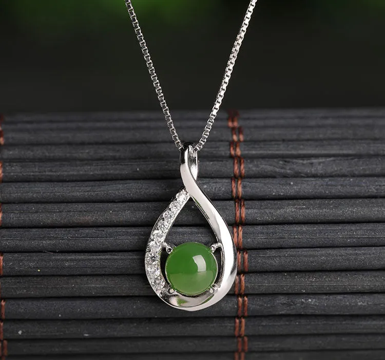 Natural Jade Pendant Nephrite Silver Zircon Pendant ZPT152