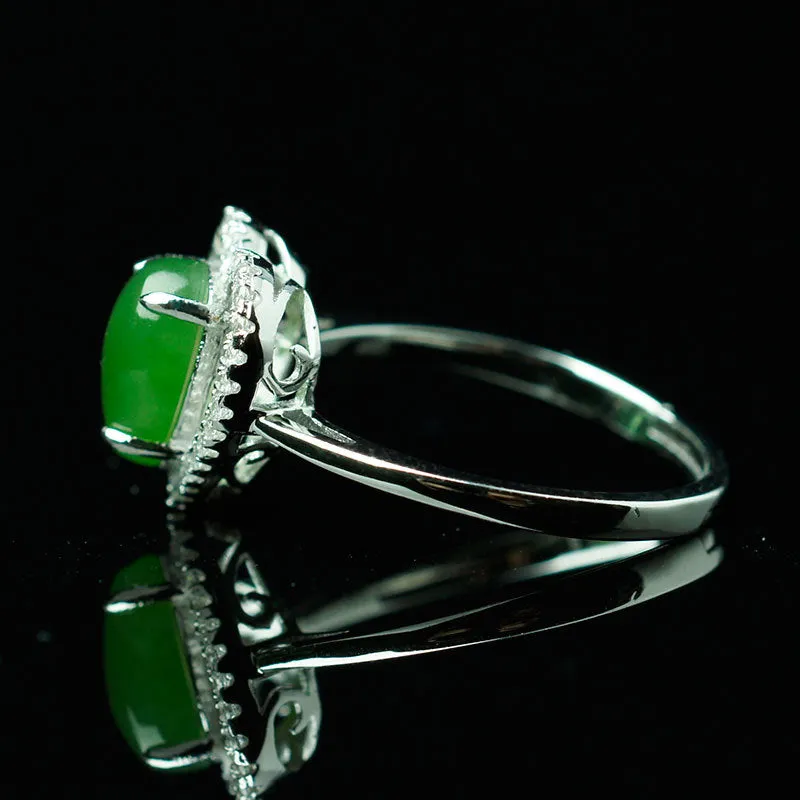 Natural Jade Ring Nephrite Silver Zircon Adjustable Ring ZNRG135