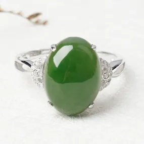 Natural Jade Ring Nephrite Silver Zircon Adjustable Ring ZNRG136