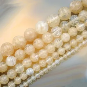 Natural Yellow Volcano Quartz Round Loose Beads on a 15.5" Strand