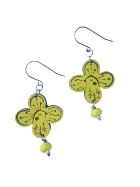 Neon Green Bird Flower Earrings, Lightweight, Hypoallergenic, Made in Vermont