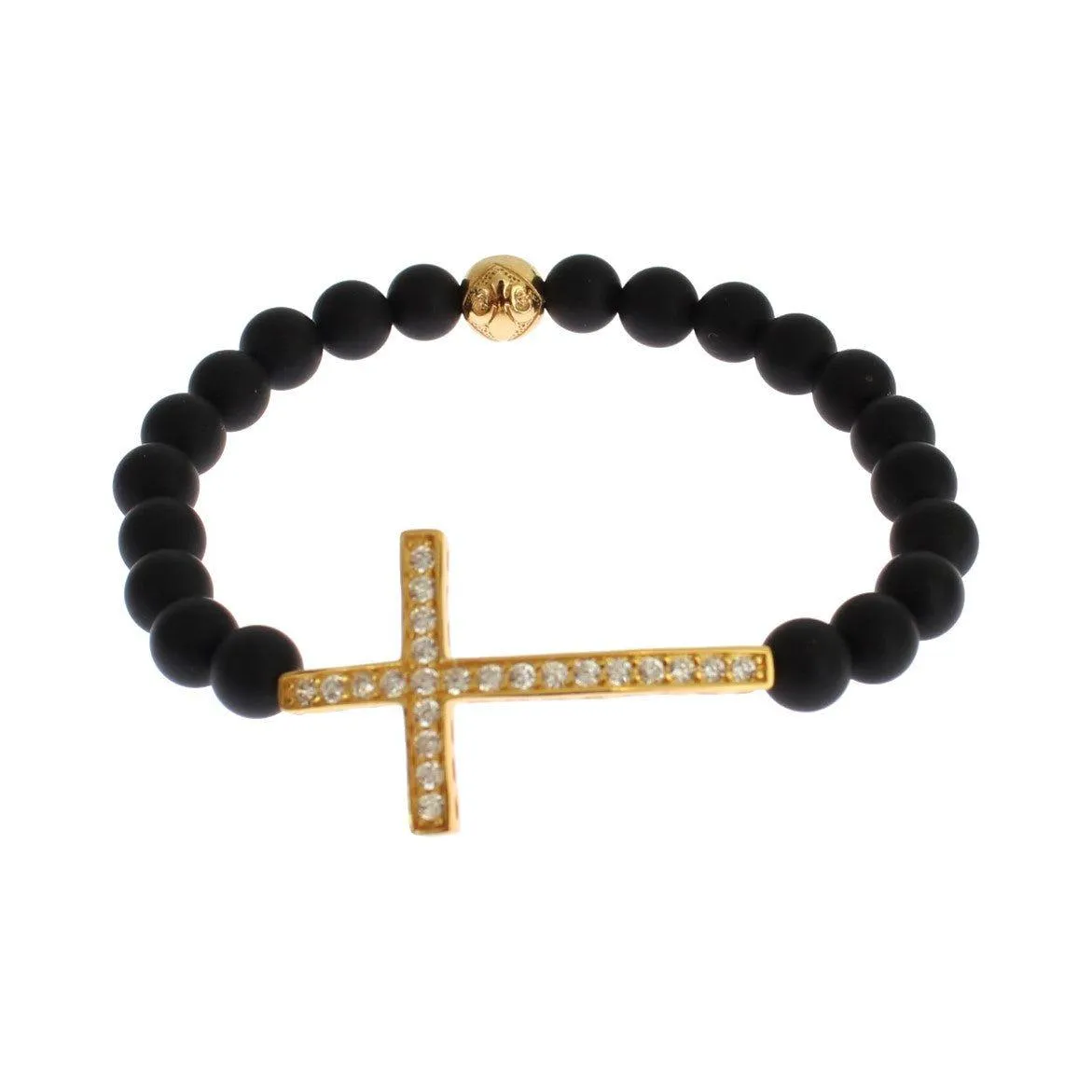 Nialaya Chic Matte Onyx Bead & CZ Diamond Cross Bracelet