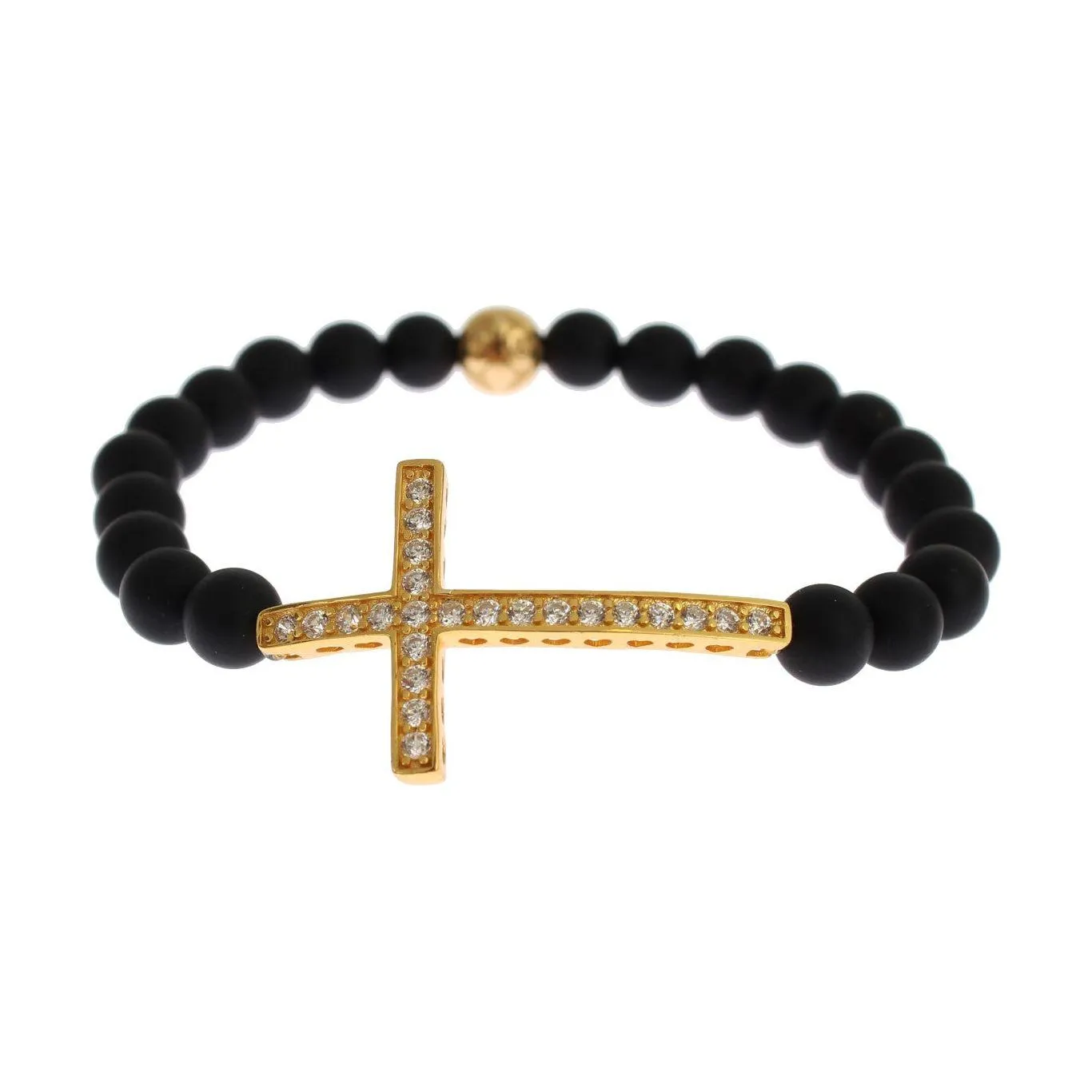 Nialaya Chic Matte Onyx Bead & CZ Diamond Cross Bracelet