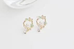 Ninaouity Gold Butterfly Flower Earrings - Flower Wreath & Mini Drop