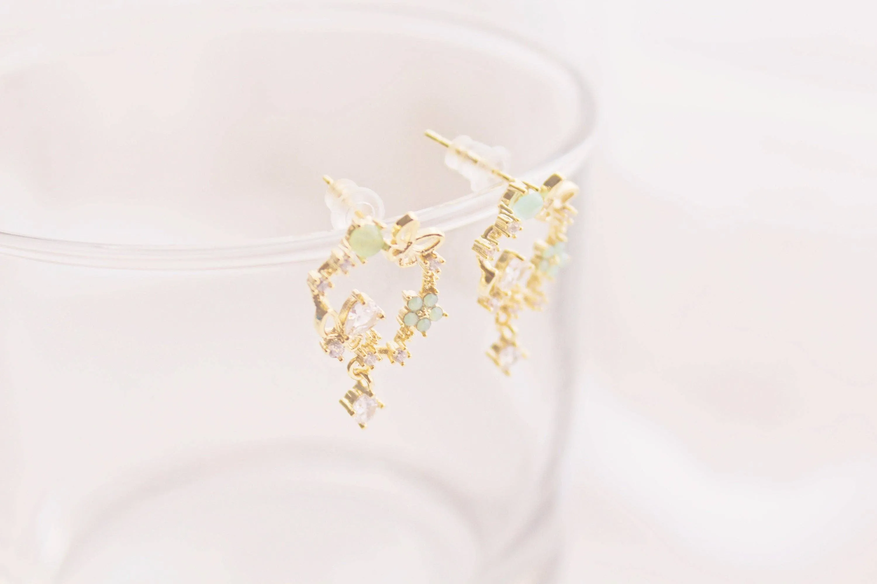 Ninaouity Gold Butterfly Flower Earrings - Flower Wreath & Mini Drop