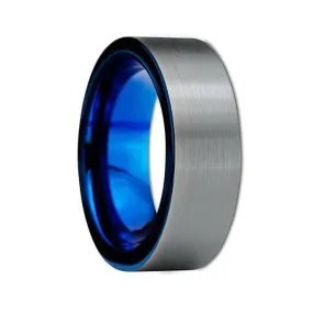 Nolan Men's Pipe Cut Tungsten Carbide Wedding Band With Blue Inside - 8 mm