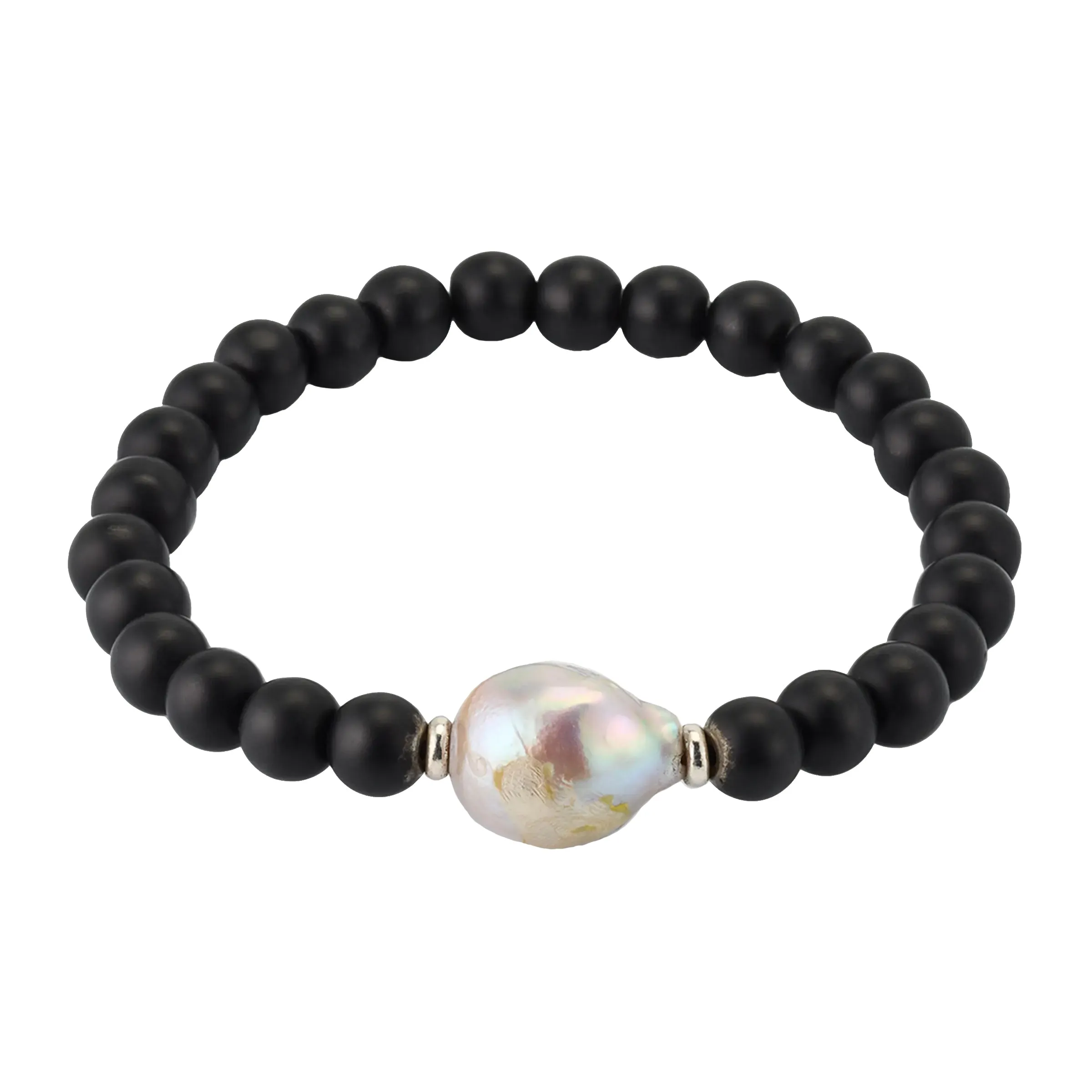 Onyx & Pearl Beaded Flex Bracelet