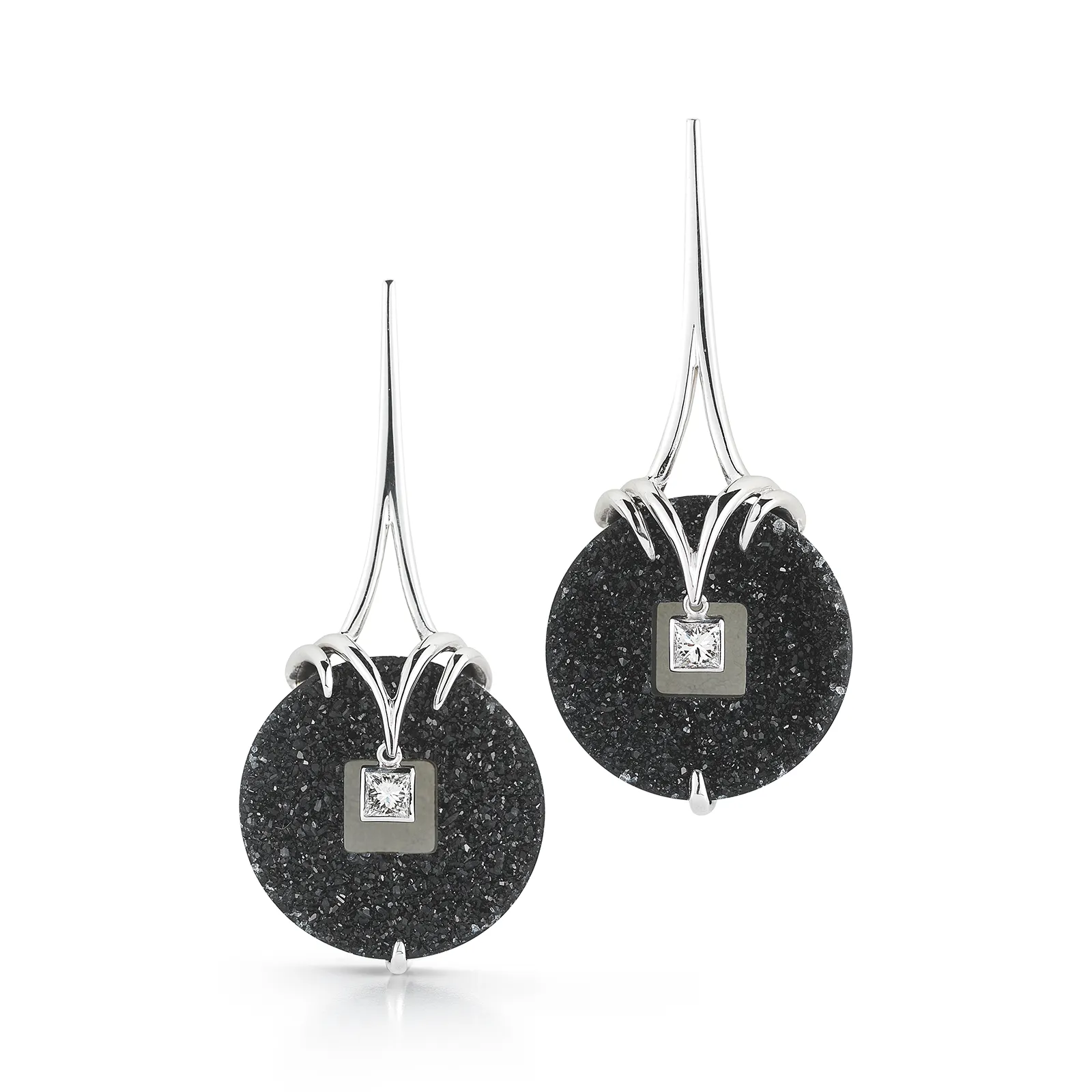 Onyx Druzy and Diamond Earrings