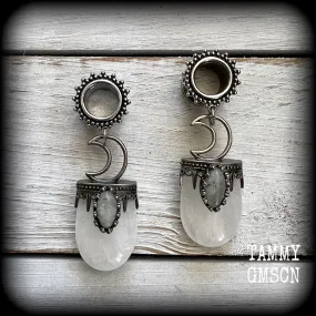 Ornate Clear quartz tunnel dangles